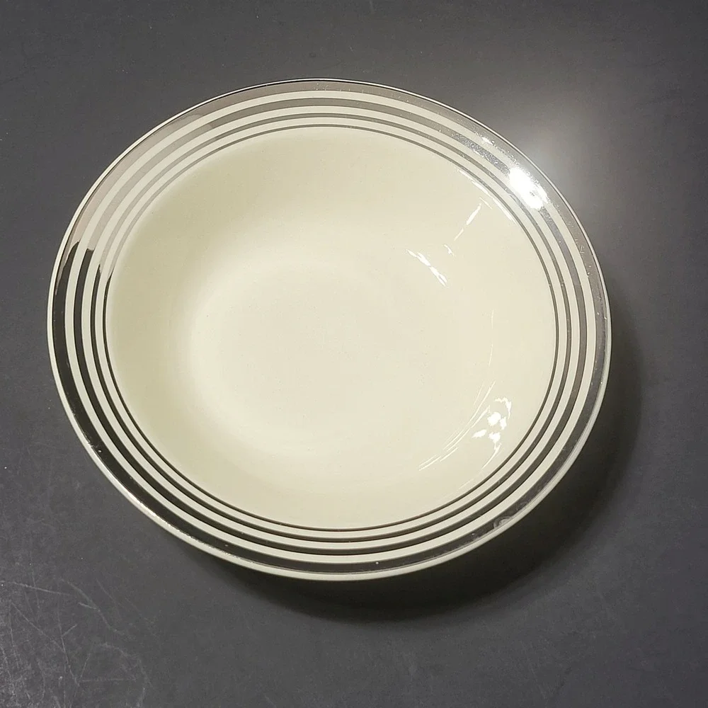 VTG Taylor Smith Taylor Cream Silver Trim‎ Fruit/Dessert Bowl USA 2 49 1